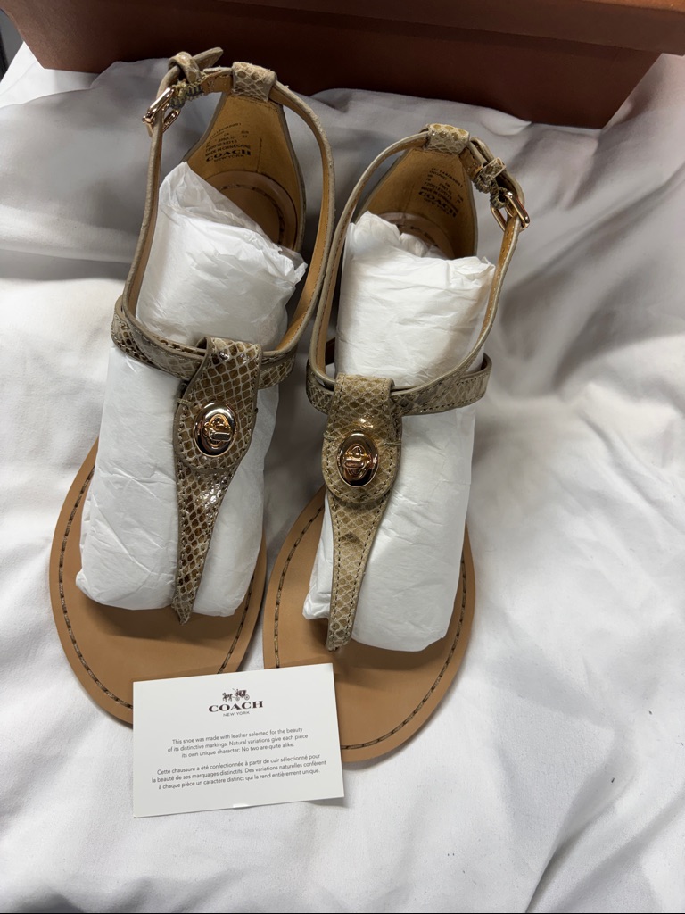 Coach Turnlock Leather Sandals Ingrid Nat Embossed T Strap Snake Print Gladiator